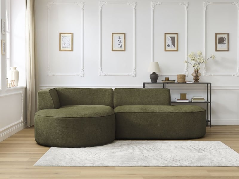  Bobochic canapé d'angle fixe rousseau tissu texturé vert  angle gauche ROUSSEAU - Conforama D