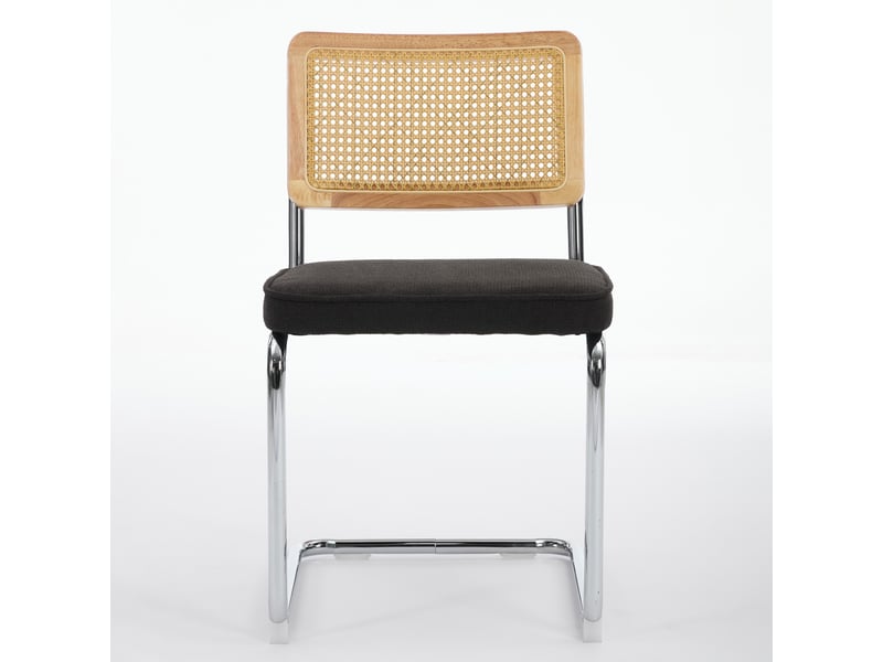  Lot de 2 chaises de salle à manger - 59x47x81cm - chaises porte-à-faux design breuer en rotin et assise velours - noir  - Conforama A