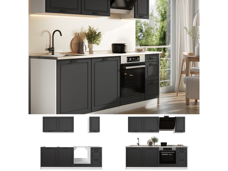  Vicco cuisine, anthracite campagneblanc, 220cm plan de travail marbre  - Conforama D