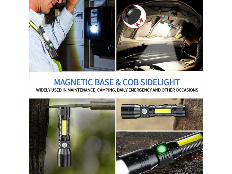  Lampe de poche uv 3 en 1 - lampe de poche led rechargeable par usb - zoomable magnétique - lampe de travail  étanche cob - 7 modes - détecteur d'urine  - Conforama C