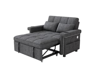 Canapé-lit 2 places lora gris en chenille avec led, usbtype-c, dossier réglable, coussins et porte-gobelet