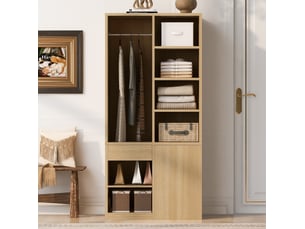 Armoire dressing 70 x 50 x 170 cm – décor bois – penderie, étagères, 3 tiroirs et placard fermé