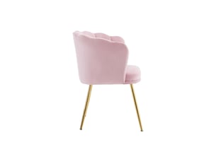 Fauteuil en velours rose avec dossier pétale et pieds en métal doré