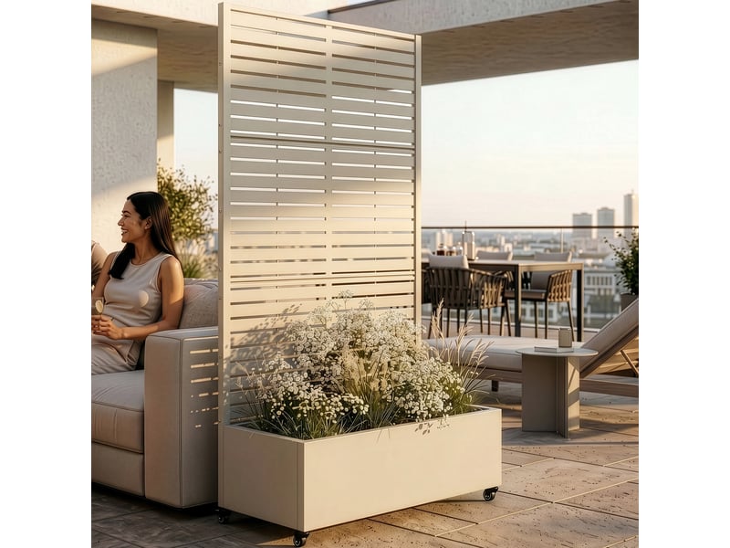 Brise-vue avec bac à fleurs nodepp acier galvanisé 190 x 82 x 38 cm beige ail casa.pro - Conforama B