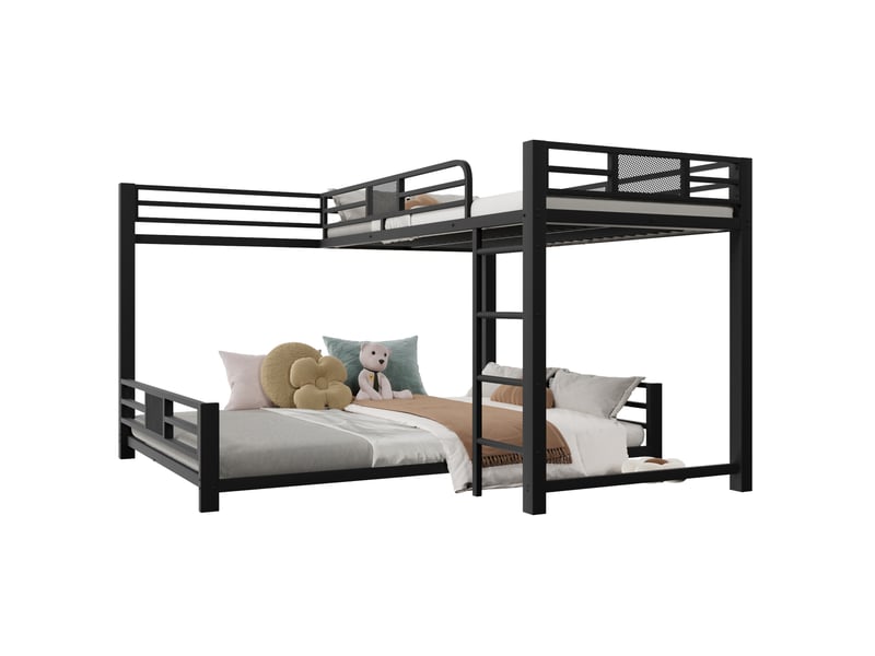  Lit superposé 90x200+140x200 cm gain de place en métal noir  - Conforama A