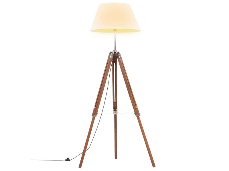  Lampadaire à trépied marron miel et blanc bois de teck 141 cm  - Conforama B