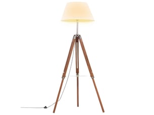 Lampadaire à trépied marron miel et blanc bois de teck 141 cm