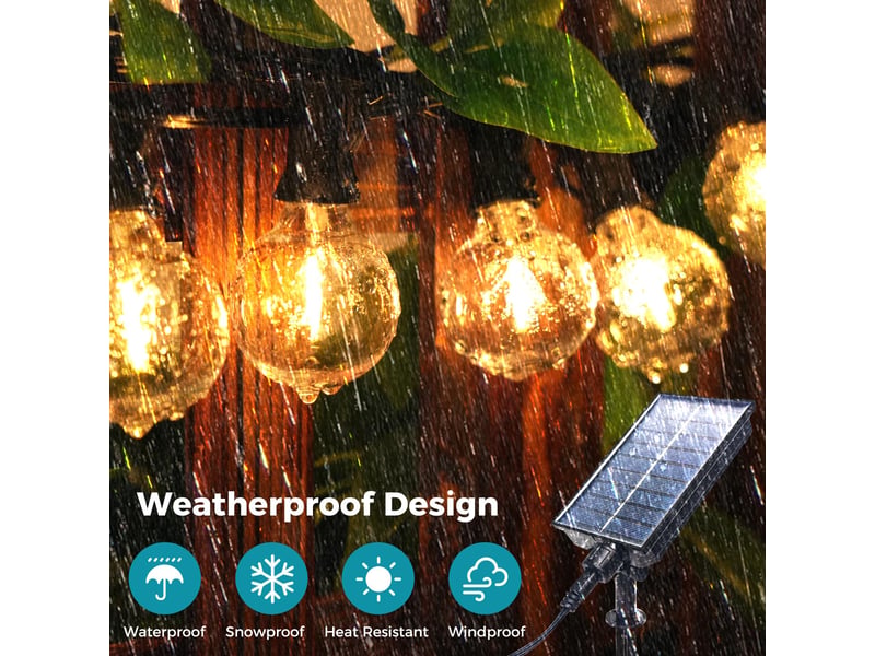  Guirlande lumineuse solaire extérieure 15 m, 25 ampoules g40 led, 8 modes, étanche, décoration de jardin et terrasse  - Conforama B