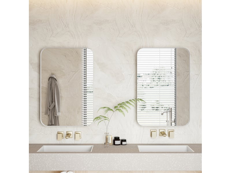  Armoire miroir salle de bain 76x51x12 cm, meuble miroir mural rangement, tablettes réglables, métal et verre, blanc  - Conforama E