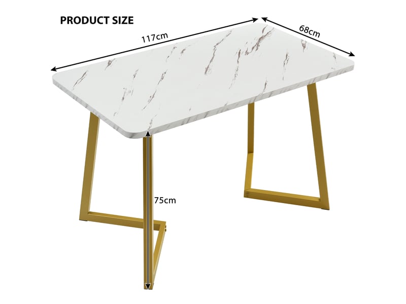 Table à manger rectangulaire effet marbre blanc 117 x 68 cm, pieds en métal doré, style moderne - Conforama C