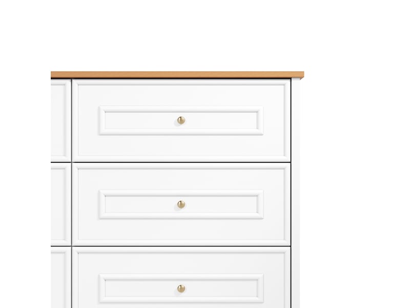  Commode 120x40x76 cm avec 6 tiroirs, style campagne rétro, buffet, mdf+aggloméré, pour salon, blanc+naturel  - Conforama A