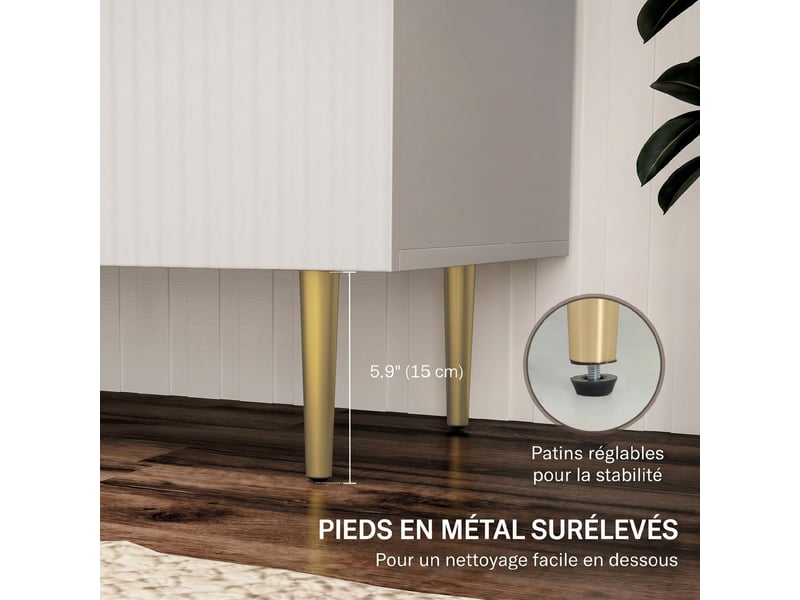  Buffet cuisine, meuble de rangement avec 2 portes, étagère réglable, pieds métalliques surélevés, 80 x 40 x 80 cm, blanc  - Conforama R