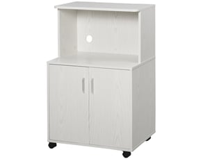 Chariot desserte micro-ondes placard 2 portes - dim. 60,4l x 40,3l x 97h cm - blanc