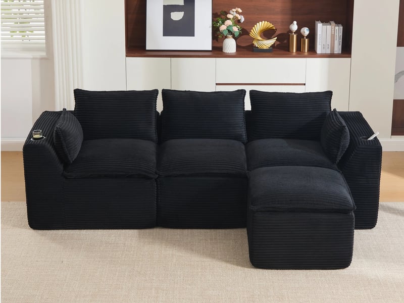 Lit coffre 140 x 200 cm, avec tête de lit rembourrée et surpiqûres décoratives, finition blanc et bois naturel - Conforama B