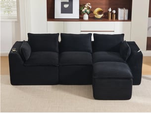 Lit adulte compressé droit fixe LEYTN 3 places Tissu noir