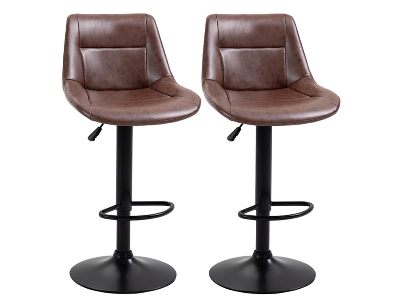  Lot de 2 tabourets de bar réglables en hauteur, avec dossier, pivotants en cuir synthétique marron style vintage, idéaux pour cuisine et bar  - Conforama A