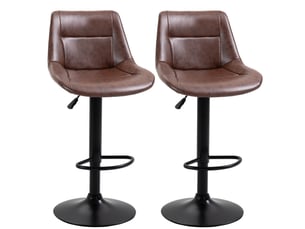 Lot de 2 tabourets de bar réglables en hauteur, avec dossier, pivotants en cuir synthétique marron style vintage, idéaux pour cuisine et bar