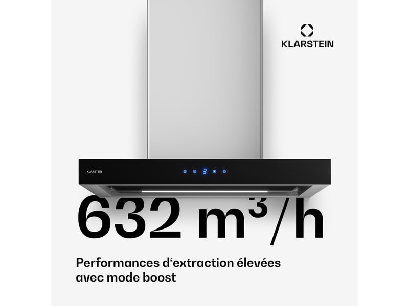  Klarstein valeria hotte aspirante îlot évacuationrecyclage d'air design élégant 600m³h 60 cm inox  - Conforama D