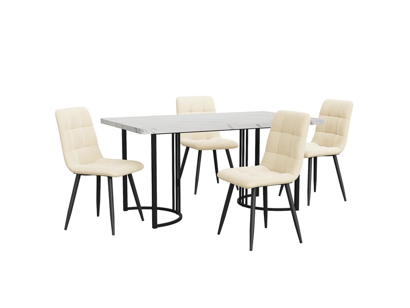  Ensemble table et 4 chaises 140x80x75 cm effet marbre blanc et beige  - Conforama E