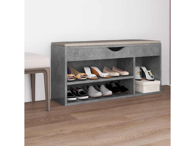  Banc à chaussures, meuble à chaussures avec coussin gris béton bois d'ingénierie  - Conforama B