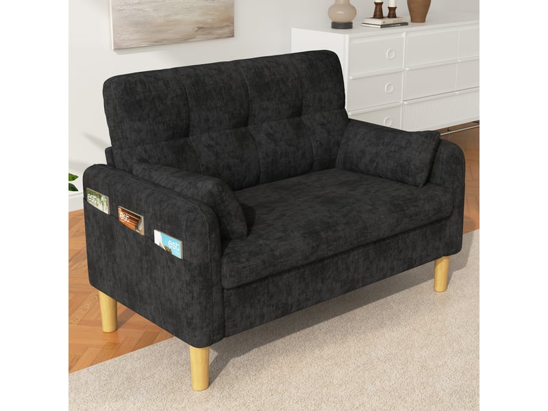 Canapé 2 places en chenille avec coussins épais, 2 coussins décoratifs et poche de rangement latérale, modèle compact et confortable pour salon, chambre ou petit appartement - gris OPULERANE TRADING LTD - Conforama E