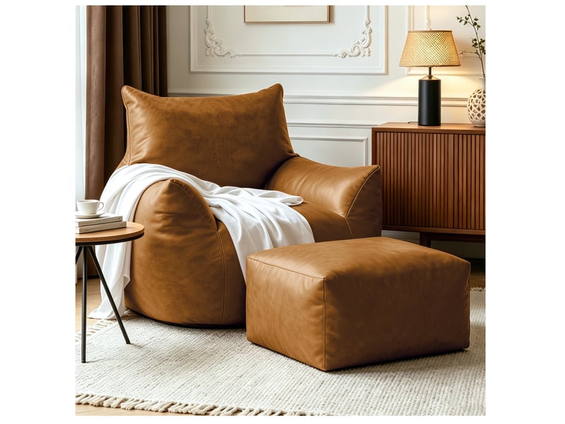  Fauteuil pouf modenvie avec repose-pieds marron 103 x 90 x 70 cm tissu technique aspect simili cuir  - Conforama B