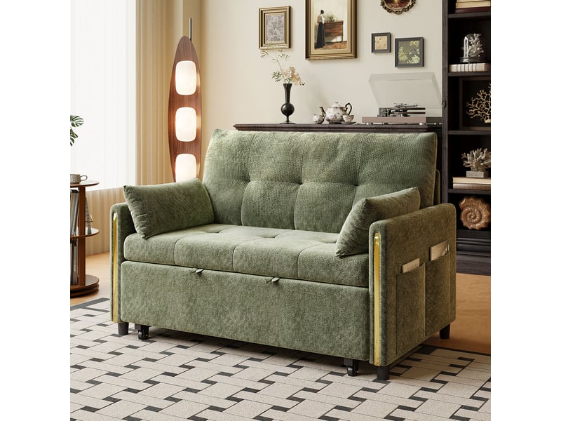  Canapé droit convertible 2 places en chenille vert, dossier réglable, 125 cm IKSETERA TRADING LTD - Conforama R
