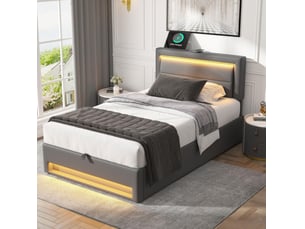 Lit avec rangement 90x190 cm <strong></strong> <strong></strong> coloris gris