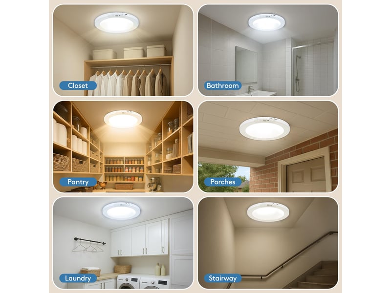 Plafonnier led rechargeable sans fil à détection de mouvement, 8000 mah, 3 températures de couleur, télécommande, 19 cm - Conforama E