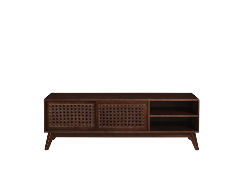  Meuble tv 161.42x48.98x20.14 cm avec portes en rotin, bois et mdf coloris noyer  - Conforama A