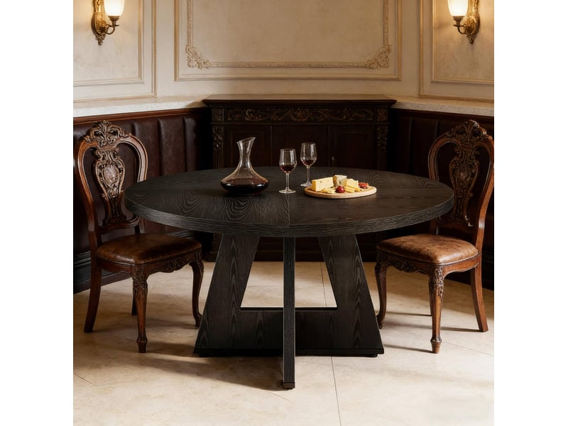  Table de salle à manger ronde 120 cm style maison de campagne bois noir  - Conforama E