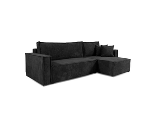 Canapé d'angle réversible convertible   4 places Velours côtelé noir avec coffre de rangement