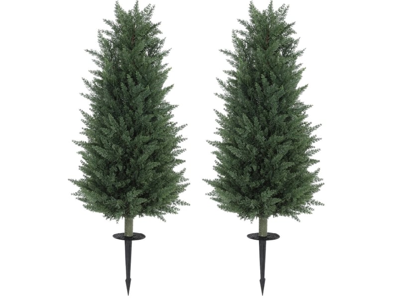 Plantes artificielles cyprès lot de 2 avec piquets de sol pour intérieur et extérieur en plastique vert ø33 × 100 cm - Conforama A