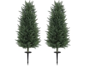 Plantes artificielles cyprès lot de 2 avec piquets de sol pour intérieur et extérieur en plastique vert ø33 × 100 cm