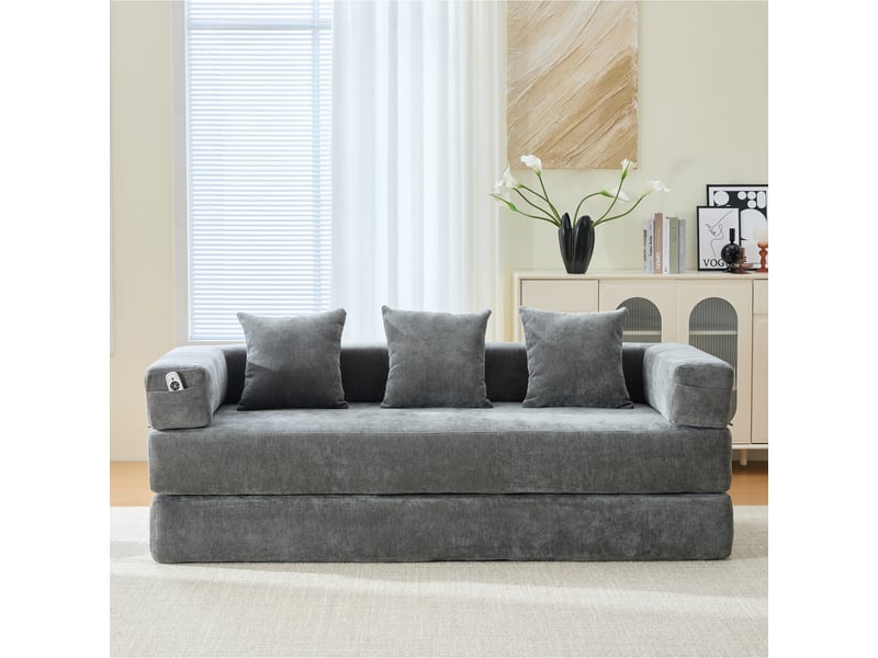  Canapé modulable en chenille gris foncé 198 x 79 x 60 cm, convertible avec poches latérales et base antidérapante 198x79x60cm - Conforama B