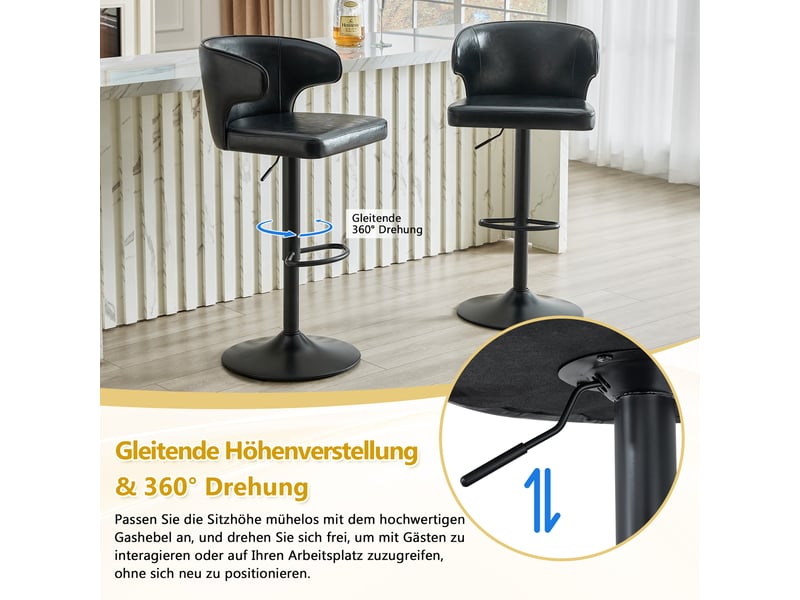  Lot de 2 tabourets de bar pivotants réglables en similicuir pu noir W3658P438273 - Conforama D