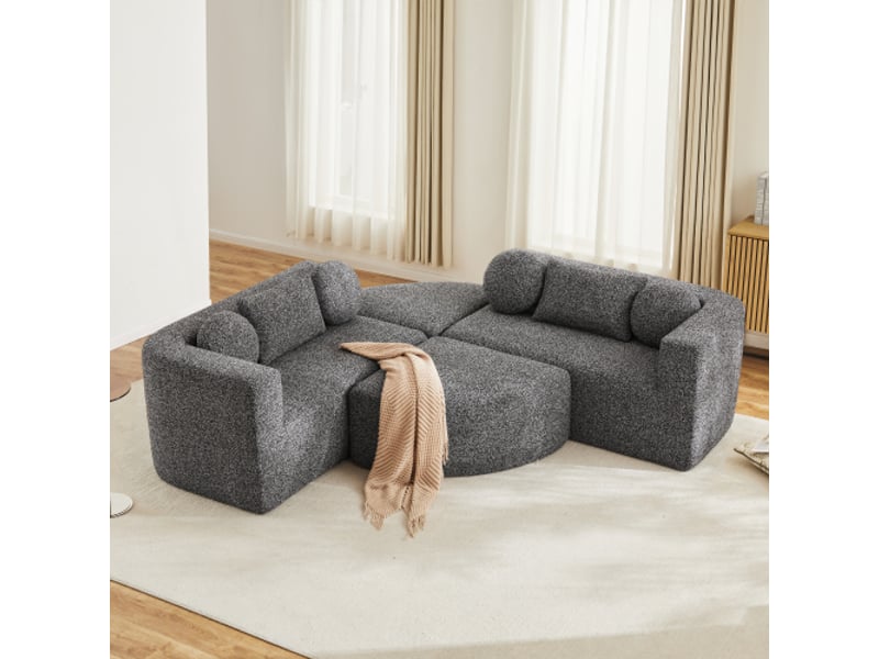  Canapé-lit modulable cloud chenille noir – sans montage – fonction couchage – 292x165x68 cm  - Conforama D