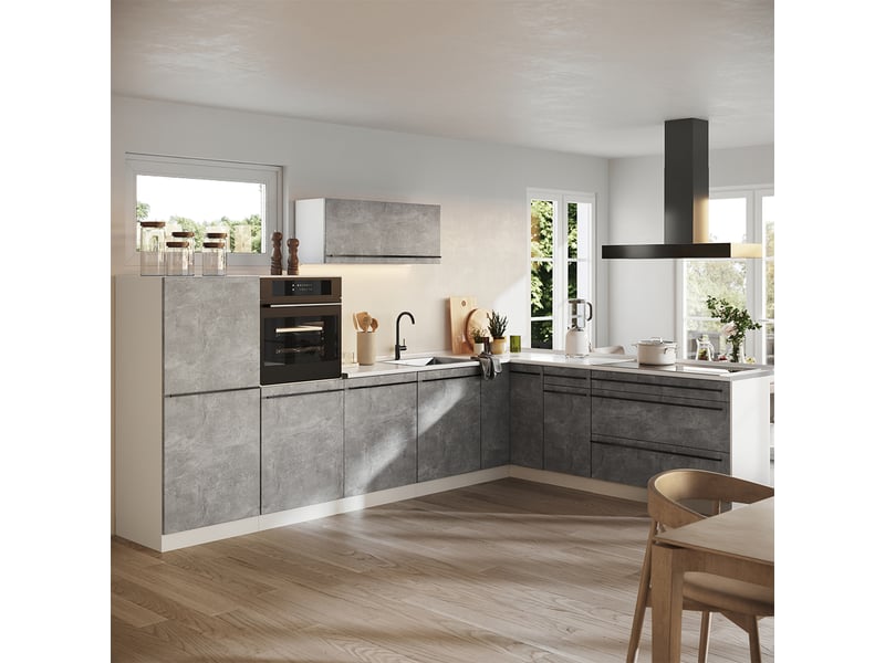  Vicco cuisine en angle, bétonblanc, 327 x cm plan de travail marbre  - Conforama C