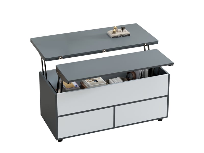  Table basse relevable 100x98x65 cm avec rangement et roulettes en panneau de particules gris  - Conforama A