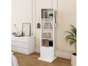 Armoire à bijoux pivotante 360 degrés 50 x 50 x 170 cm blanche en mdf avec miroir psyché et étagères