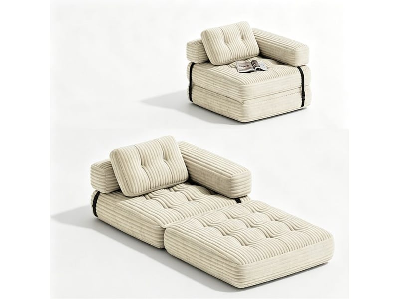 Canapé convertible - bealife - sans installation - lit 1 place - 1 accoudoir - 1 coussin - velours côtelé - salon - chambre - blanc - Conforama A