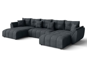 Canapé d'angle panoramique convertible <strong>AX LIVING </strong> <strong>Antalya-U</strong> 6 places Velours gris avec coffre de rangement