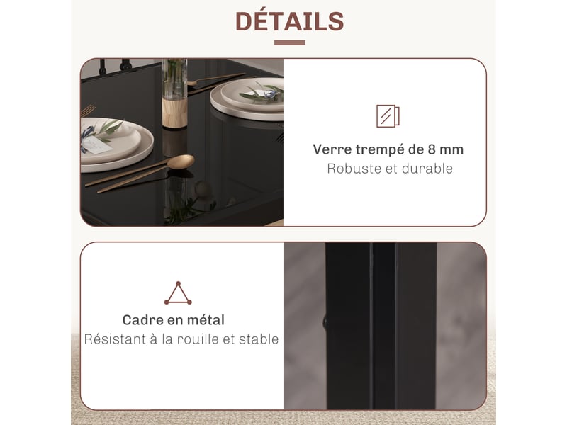  Ensemble table à manger et chaises pour 2 personnes, pour cuisine salon maison, plateau rectangulaire en verre, noir  - Conforama R