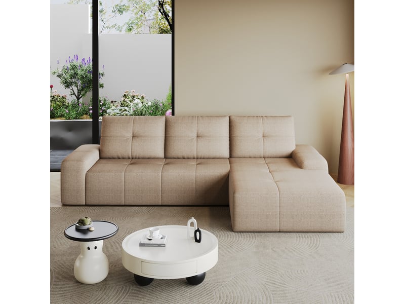 Canapé d’angle 3 places en tissu kaki 262x172x82 cm - Conforama B