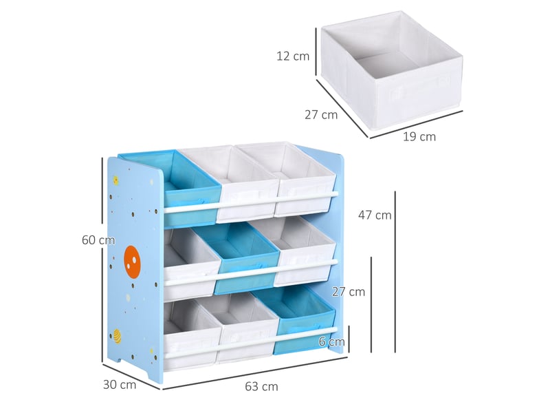  Armoire à jouets avec 9 paniers amovibles en mdf et tissu, 63 x 30 x 60 cm, bleue  - Conforama D