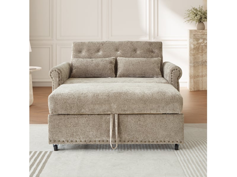  Canapé convertible modenvie 2 places 3-en-1 en tissu chenille gris brun, dossier réglable, couchage 170 x 98 cm  - Conforama E