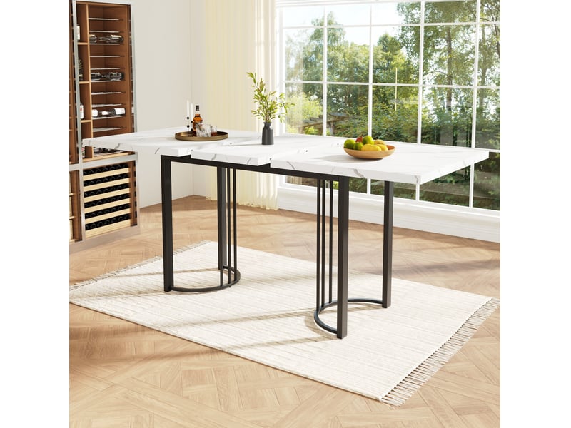  Table à manger extensible 140-179,5 x 80 cm, mdf et métal, blanc et noir  - Conforama D