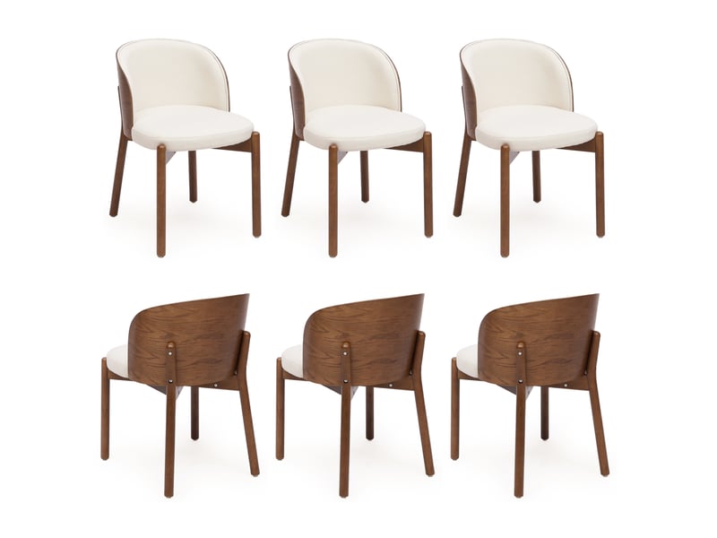 Lot de 6 chaises de salle à manger  49x57x74 cm, dossier enveloppant, assise en lin, bois, coloris noyer  - Conforama A