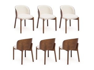 Lot de 6 chaises de salle à manger 49x57x74 cm, dossier enveloppant, assise en lin, bois, coloris noyer