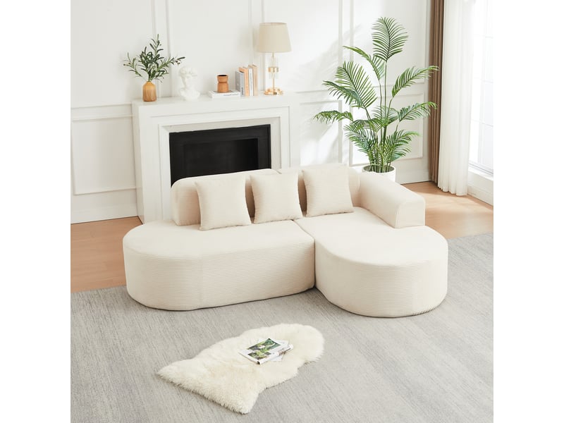  Canapé d'angle, canapé modulable, design moderne, 220 cm, en velours tricoté, mobilier pour espace de vie, forme incurvée  - Conforama R